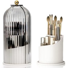Makeup Brush Holder Organizer with Lids 360 Rotating Clear Dustproof Make Up ...