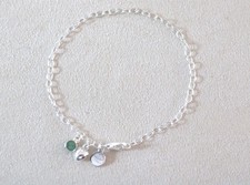 Emerald Birthstone Bracelet, 925 Sterling Silver, real gemstone charm 