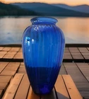 Vintage Anchor Hocking Classic Cobalt Blue Ribbed Optic Tall Glass Vase 12 .5”