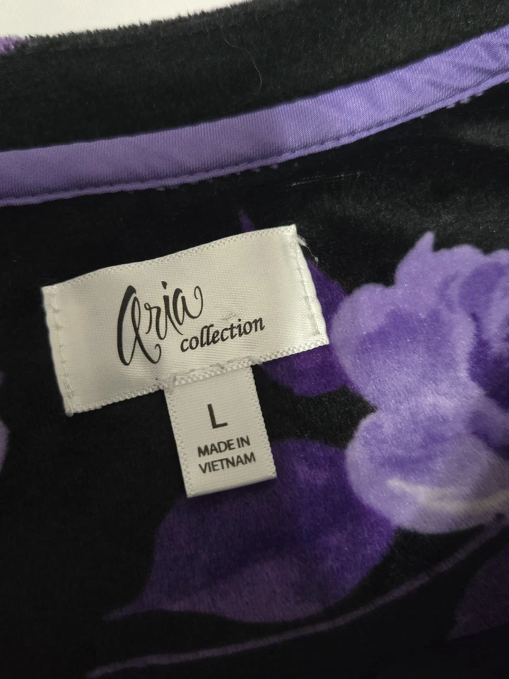 Camisón manga larga Aria Collection para mujer grande terciopelo púrpura floral  Foto 4 de 4