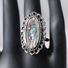 Vintage Ring Abalone Inlay Ring Statement Ring