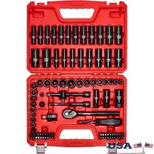 96 Piece 3/8 Drive Impact Socket Set CR-V SAE Metric Deep Shallow Ratchet New
