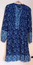 NEXT Multi Blue Floral Print V-Neck Mini Tea Dress Size 10 UK 38 EU RRP £36