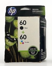 New Genuine HP 60 Black x Tri-Color Ink Cartridge Combo-Pack, Exp 12/2014 Sealed