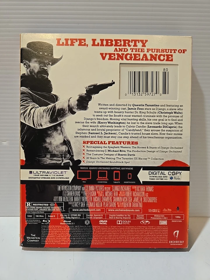 Django Unchained Blu-ray + DVD 2013 Jamie Foxx, Waltz ,  DiCaprio Slipcover - Image 2 of 4