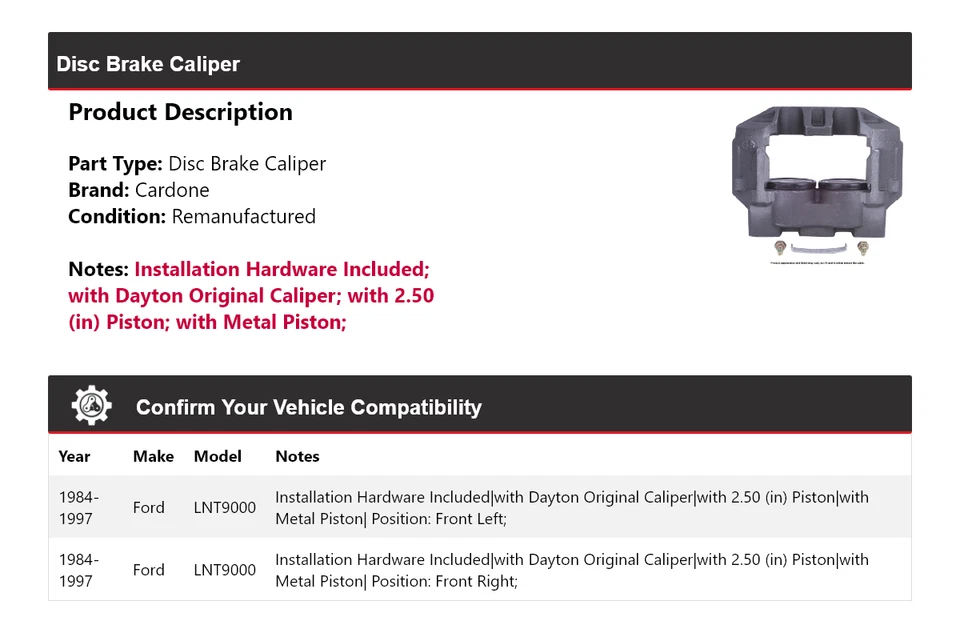 For 1984-1997 Ford LNT9000 Disc Brake Caliper Cardone 1985 1986 1987 1988 1989 - Image 2 of 4