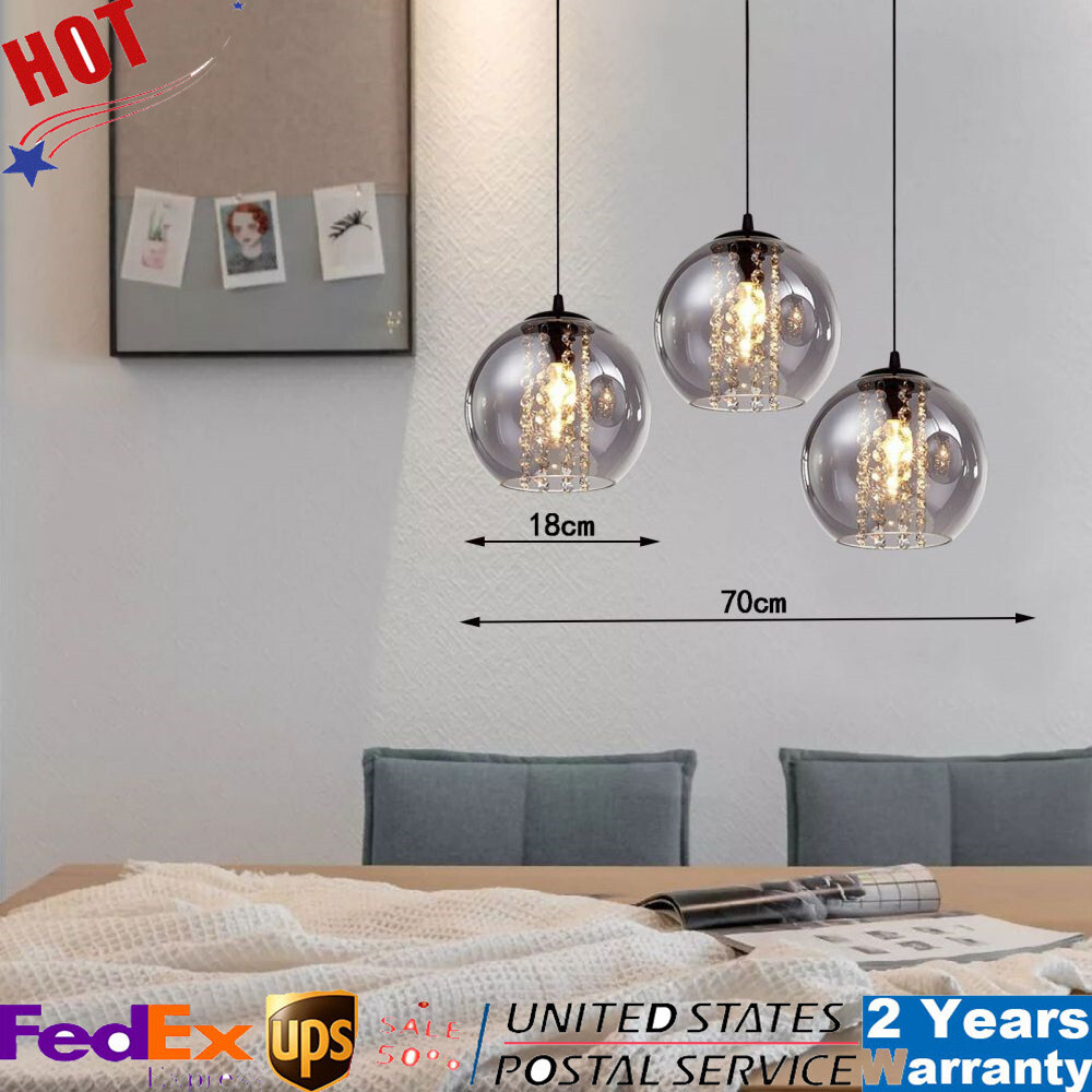 3-Light Ceiling Pendant Light Glass Ball Lamp Shade Hanging Light Chandelier new