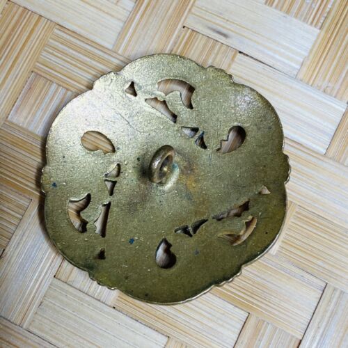 Lg Victorian Enamel Button Rose Flower Scrolled Design Edge Gold Blue - Picture 2 of 3