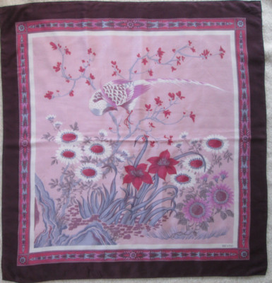 Foulard Vintage 100% Soie SEVINI - 90x90 Cm - Carré Marron - Accessoire élégant