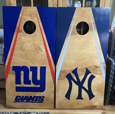 Stained Yankees and NY Giants Cornhole with free bags