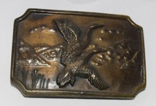 Vintage Brass Belt Buckle Flying Ducks No. P243 1 Approx. 3 1/4" x 2 1/8"