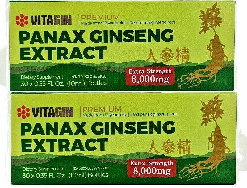 Extracto de Ginseng Rojo PANAX 12 Años Raíces 8000 Mg Premium 2 Caja de 60 Botellas