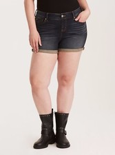 Torrid Skinny Short Shorts Dark Wash W/ Rolled Hem High Rise Waist 20 58103
