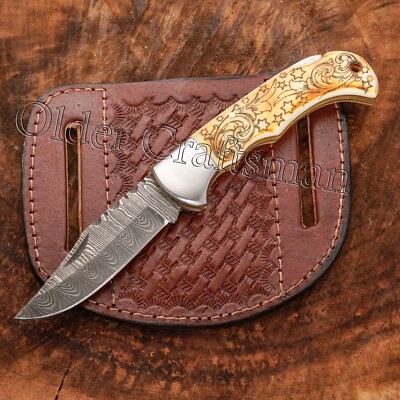 EXQUISITE, CUSTOM MADE HAND FORGED DAMASCUS FOLDING POCKET KNIFE BACK LOCK 0-117
