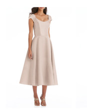 ALFRED SUNG D798 CAP SLEEVE FULL SKIRT SATIN CAMEO 187 MIDI DRESS GOWN sz 2