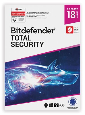 Bitdefender Total Security 2026 inkl. 200MB VPN / 3 Geräte / 1,5 Jahre / KEY