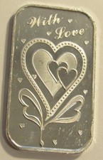 1998 With Love Heart 1 Troy Oz. .999 Silver Bar - Valentine