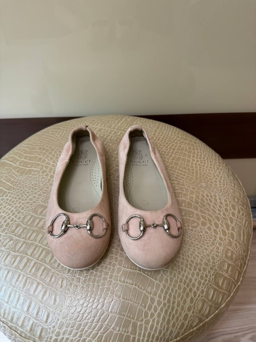 Gucci Girls Pink Suede Horsebit Ballet Shoes Flats 30 US