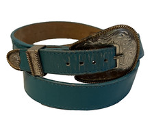 NOCONA TURQUOISE LEATHER BELT Size 30 - Western Buckle/Loop/Tip - Pre-Owned