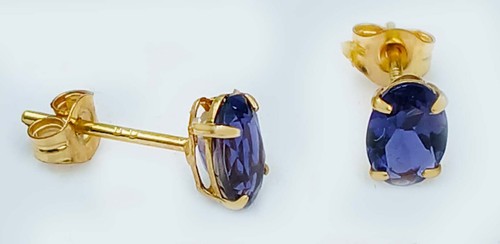 GENUINE 1.24 Cts IOLITE EARRINGS 14K YELLOW GOLD - Made in USA - FREE APPRAISAL - Picture 4 of 7