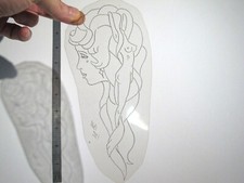 vtg 1960s 1970s Tattoo acetate stencil Girl Profile and Hair signed WMN5
