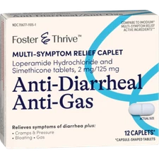 Anti-Diarrheal Anti-Gas Multi-Symptom Relief Caplets Foster & Thrive 12 Count