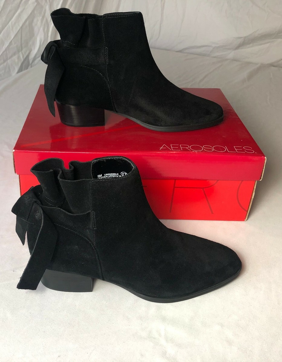 New Aerosoles Womens Crosswalk Leather, Almond Toe, Ankle, Black