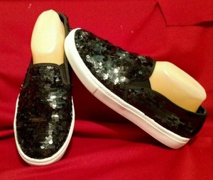 black sequin slip on sneakers