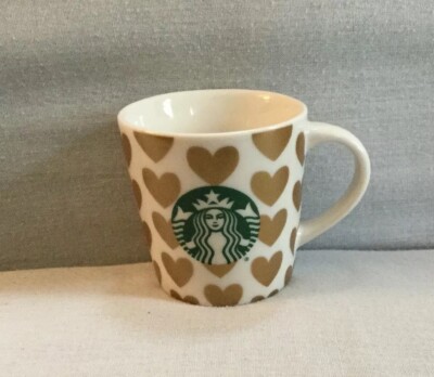 STARBUCKS Coffee Demitasse Cup 2015 Gold Hearts Espresso Mug Mini 3oz