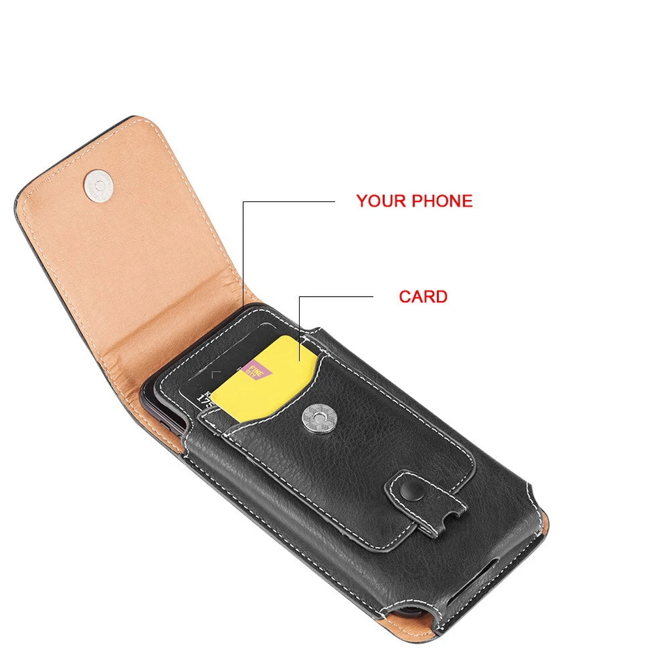 Universal Phone Pouch Vertical Leather Case Cover Belt Clip Holster Cards Holder - Image 2 of 4