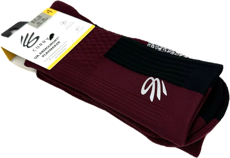 Under Armour Adult Red Mid Crew Polyester UA Steph Curry Playmaker Socks 8.5-13 - Image 2 of 3