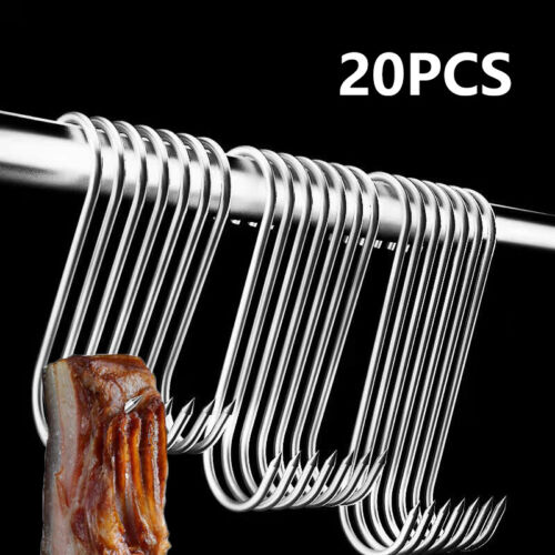 20PCS S-Shaped Meat Hook Heavy Duty Stainless Steel Butcher Hooks Hanging Beef - Bild 1 von 14