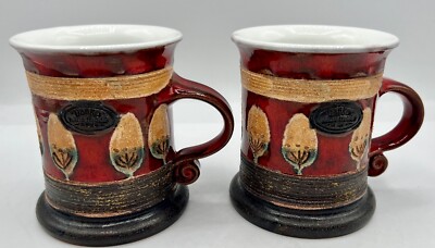 2 Danko Handmade Red Wheel Thrown Pottery Mug Coffee Cups
