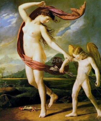 PSYCHE AND CUPID LOVE ALLEGORY PAINTING BOY WOMAN ANGEL BY JOSEPH BERGER REPRO