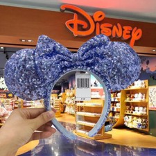 Disney-Parks Anniversary Blue Sequins Bow Minnie Mouse Ears Mickey Headband