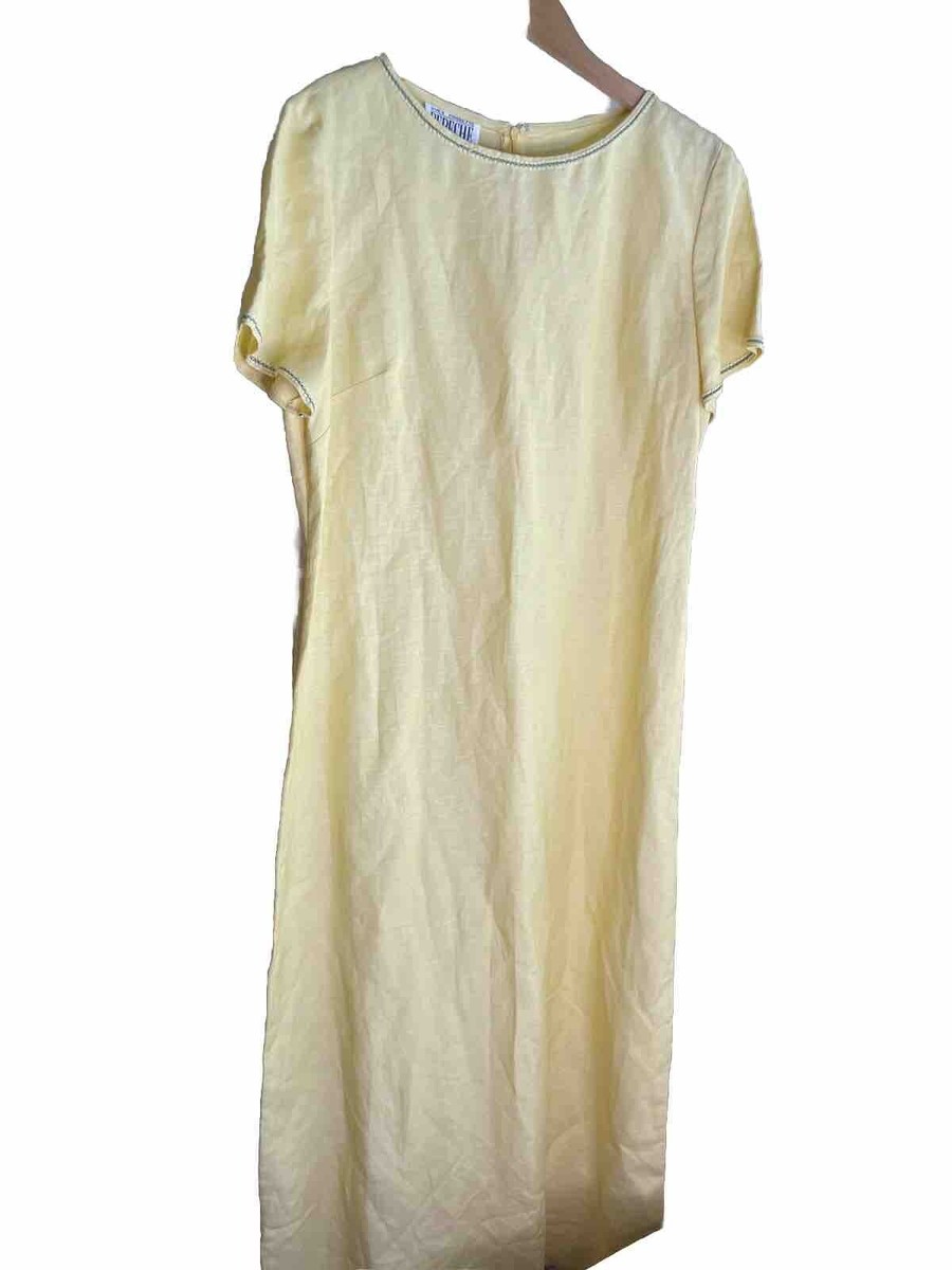 Space Mode Vintage Maxi Linen Blended Sunshine Yellow Dress Size 14 Cottage  | eBay