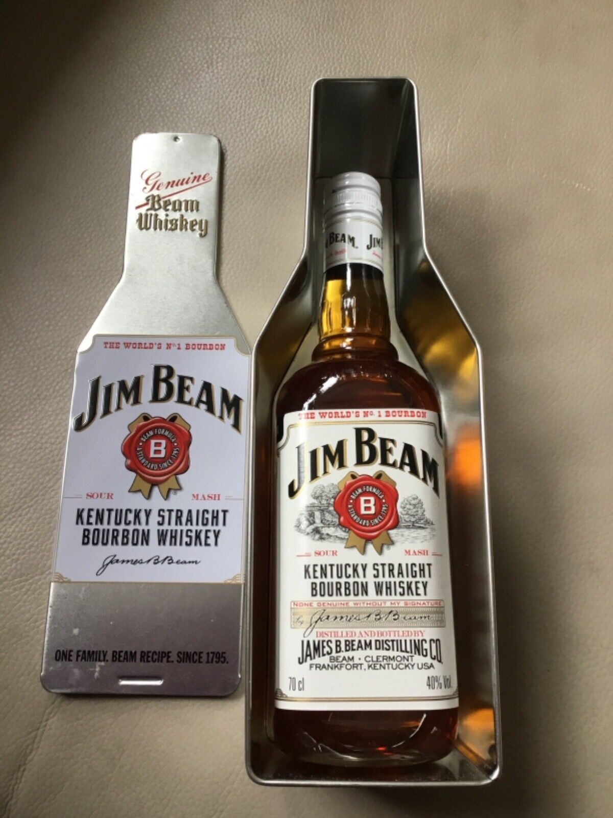 Jim Beam Bourbon Whiskey 0,7l 700ml (40 Vol) sehr alte Flasche mit Metalldose