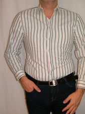 NEW FAST men's long sleeve shirt-white with green stripes-size M 39/40