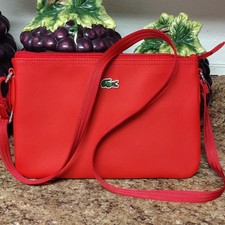 Lacoste Red Shoulder Bag with Logo Accent Zip Closure Silver Hardware