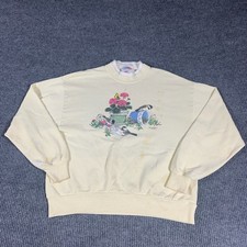 Vintage Morning Sun Sweatshirt Adult Large Yellow Floral Birds Nature Outdoors