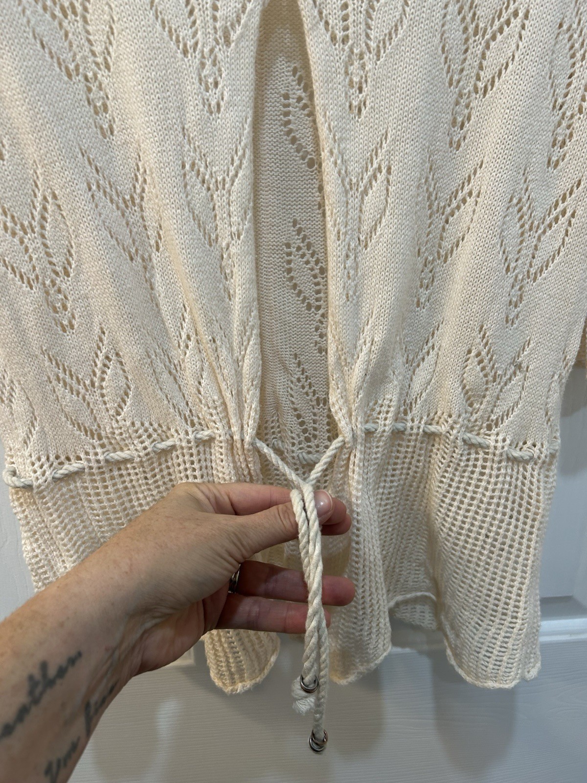 Quiksilver 100percent Cotton Crochet Knit Cardigan Sweater Sz M Coastal Boho Hippie image 5