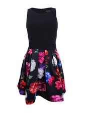 Xscape Women's Floral-Print Fit & Flare Dress (12, Black Multi)