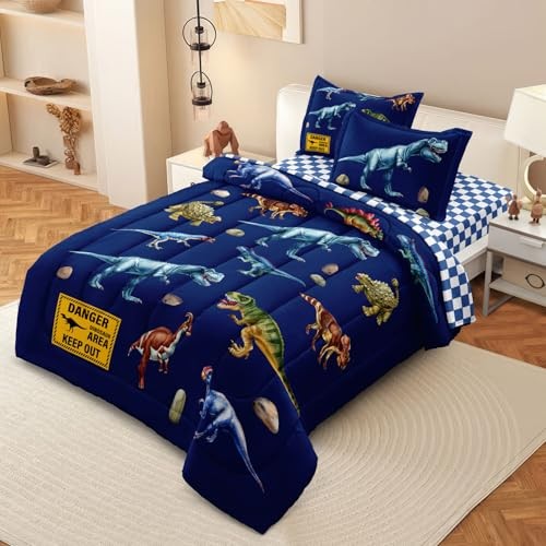 Kid Twin Comforter Set Piece Dinosaur Bedding Set for Dark