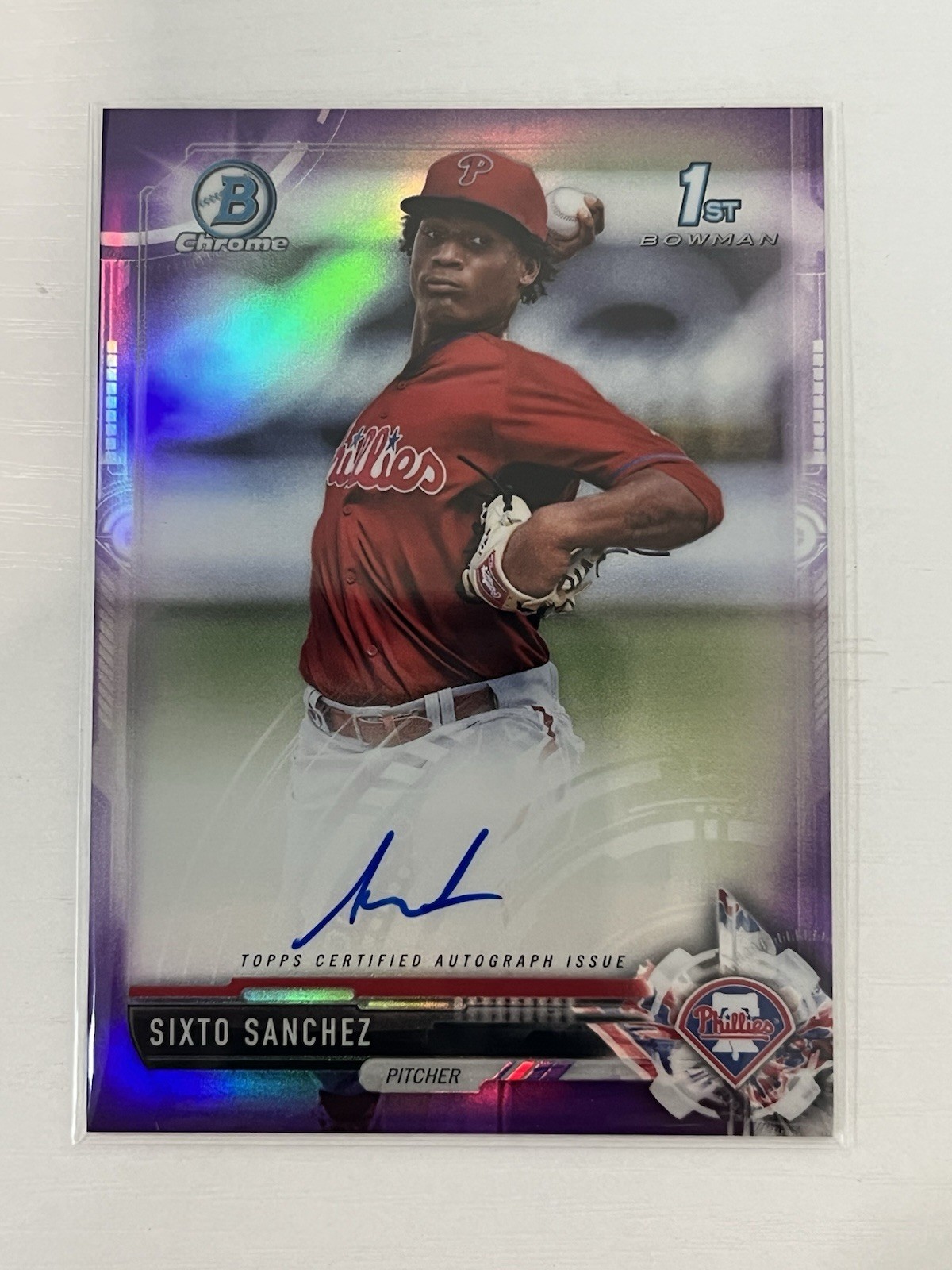 Bowman 2017 Chrome Sixto Sanchez #CPA-SS Phillies Purple Refractor Auto /250