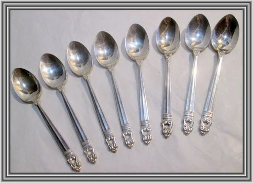 INTERNATIONAL - ROYAL DANISH Sterling  - SET OF 8 - 4" PIERCED DEMITASSE SPOONS