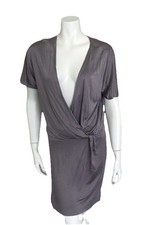 Banana Republic BR Grey Silk Blend Draped Long Sleeve Cocktail Dress Small