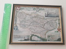 OLD MAP PRINT OF KENT COUNTY-COLOUR,FRAMED,GOOD CONDITION,10" x 8".