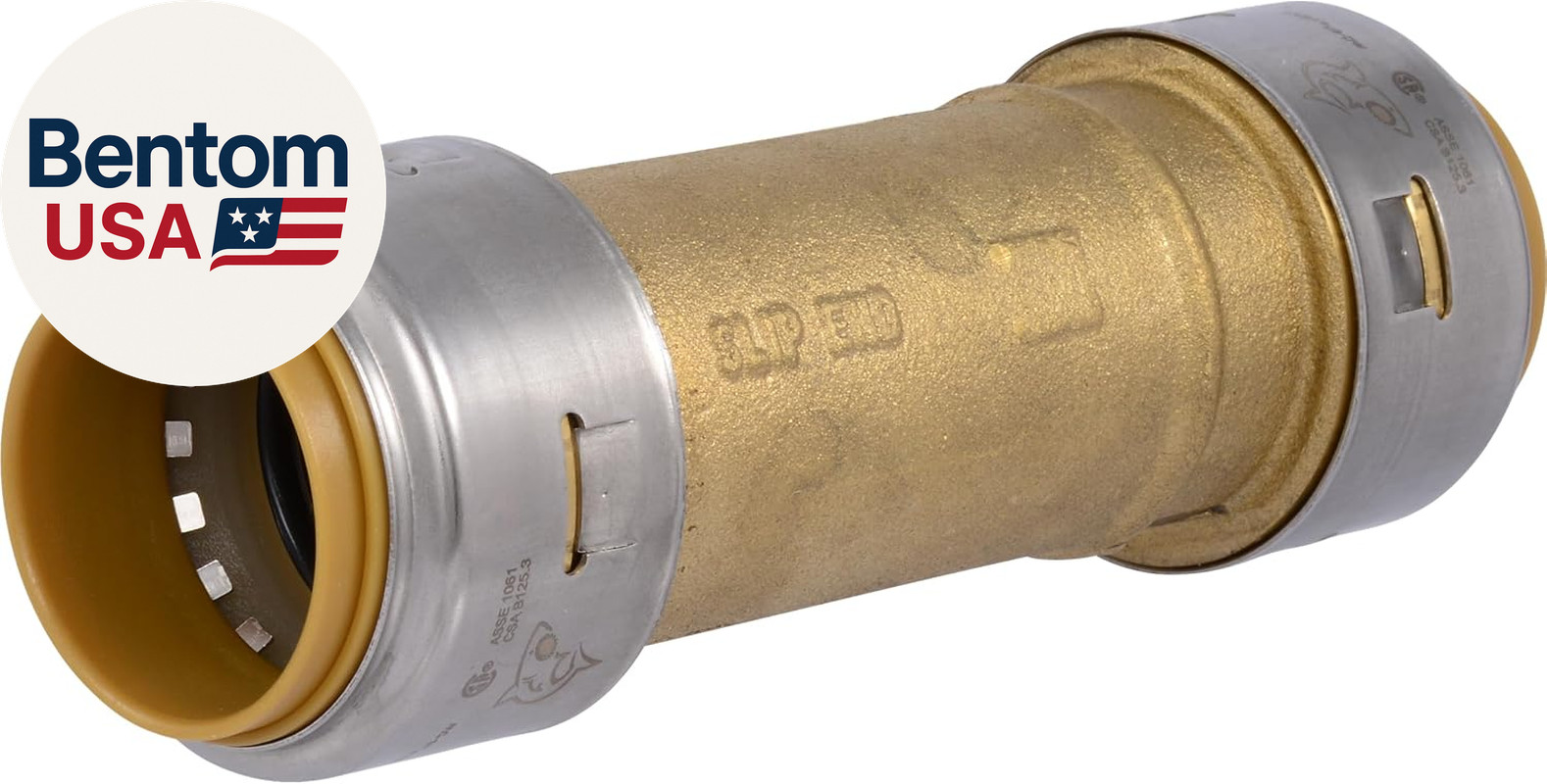 Max 1 X 1 in Slip Coupling, Push-To-Connect Brass Plumbing Fitting, UR3020A