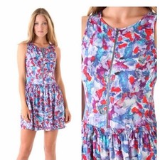 Theory Achi Zip-Front Perplexing Print Silk Watercolor Dress size 6