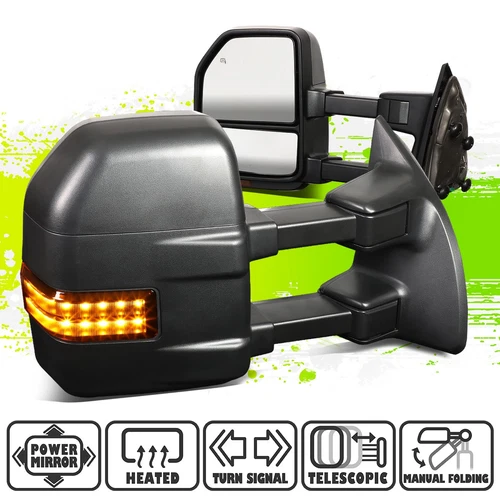 Black Power Heated Amber LED Signal Towing Mirrors for F250-550 Super Duty 08-16